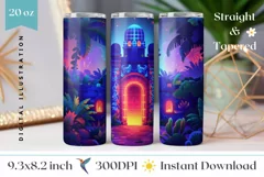 Neon Tropical Tumbler Wrap Design, Jungle Tumbler Template Product Image 1