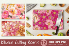 Pink &amp; Gold Flowers Cutting Boards sublimation Design Product Image 1