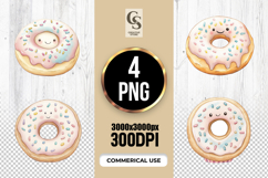 Cute Kawaii Donut Watercolor Clipart Sublimation PNG Product Image 1
