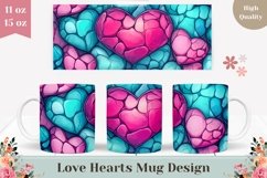 Cartoon Love Mug Design, Pink Hearts Mug Template Product Image 1