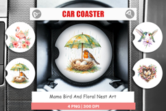 Mama Bird Floral Nest Car Coaster Product Image 1