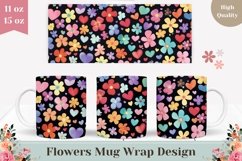 Cartoon Flowers Mug Wrap, Love Hearts Mug Template Product Image 1