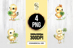 Cute Baby Chick Lucky Clover Clipart Sublimation PNG Product Image 1
