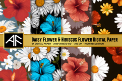 Daisy &amp; Hibiscus Flower Digital Paper Product Image 1
