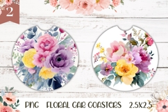 Floral Car Coasters, Watercolor Flowers Coaster Designs Product Image 1