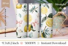 Watercolor Lemon Tumbler Wrap, Pink Bows Tumbler Design Product Image 1
