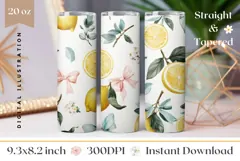 Watercolor Lemon Tumbler Wrap, Pink Bows Tumbler Design Product Image 1