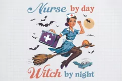 Vintage Halloween Nurse Nurse by day Witch by night PNG Product Image 1