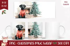 Watercolor Christmas Dog Mug, Christmas Fireplace Mug PNG Product Image 1