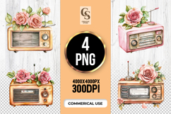 Vintage Radio Floral Clipart PNG Product Image 1