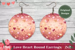 Love Hearts Round Earrings, Heart Earrings Sublimation PNG Product Image 1