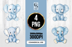 Cute Pastel Baby Elephant Watercolor Clipart Sublimation PNG Product Image 1