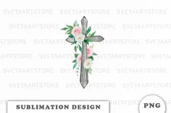 Watercolor Floral cross sublimation Png Product Image 1