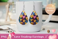 Golden Hearts Teardrop Earring PNG, Valentine's Day Earrings Product Image 1