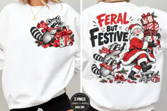 Feral But Festive Front Back PNG, Christmas Raccoon Front Ba Product Image 1