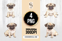 Cute Watercolor Pug Puppy Clipart Sublimation PNG Product Image 1