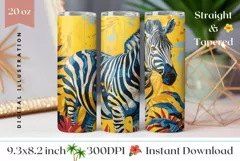 Zebra Tumbler Wrap Design, Tropical Leaves Tumbler Template Product Image 1