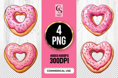 Heart Donut Pink Frosting Clipart Sublimation PNG Product Image 1