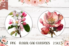 Floral Car Coaster Template, Watercolor Flowers Coasters Product Image 1