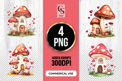 Cute Mushroom House Red Heart Clipart Sublimation PNG Product Image 1