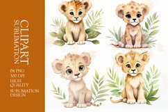 Watercolor floral lion sublimation clipart png Product Image 1