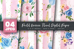 Pastel Unicorn Floral Digital Paper Product Image 2