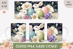 Cartoon Easter Bunny Mug, Colorful Easter Eggs Mug Wrap Product Image 1