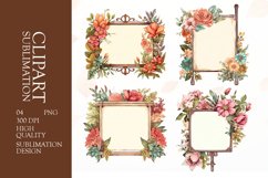Watercolor floral wooden signboard clipart sublimation png Product Image 1