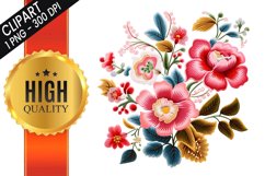 Embroidery Jacobean flowers Sublimation Clipart Bundle Product Image 2