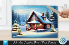 Merry Christmas Wooden Sign in Snowy Yard Cutting Board PNG Product Image 1
