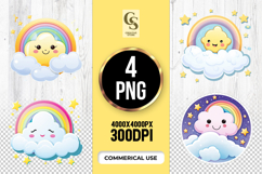 Cute Rainbow Cloud Stars Clipart Sublimation PNG Product Image 1
