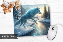 Frosty Leap Ice Blue Wolf over Frozen Stream Mouse Pad PNG Product Image 1