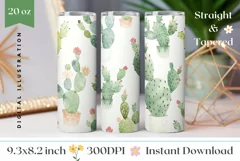 Cactus Tumbler Wrap Design, Watercolor Plants Tumbler PNG Product Image 1