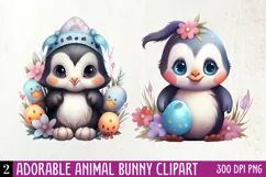 Adorable Animal Bunny Clipart, Watercolor Clipart Product Image 1
