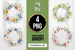 Wildflower Daisy Wreath Clipart Sublimation PNG Product Image 1