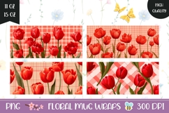 Red Mug Wrap Designs, Red Tulips Mug Template Product Image 1