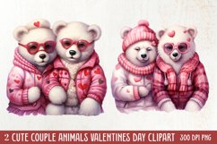 Cute Couple Animal Valentine Clipart, Valentines Day Couplet Product Image 1