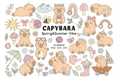 Capybara Clipart Set, Spring Capybara Png, Groovy Summer Svg Product Image 1