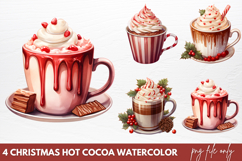 Christmas Hot Cocoa Watercolor Clipart PNG Product Image 1