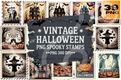 Vintage Halloween Stamp PNG Set Product Image 1