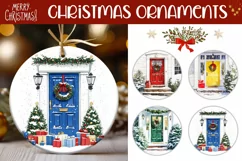 Christmas Door Ornaments, Watercolor Winter Ornament PNG Product Image 1