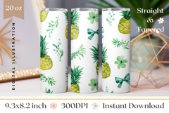 Watercolor Pineapple Tumbler Wrap, Bows Tumbler Design Product Image 1