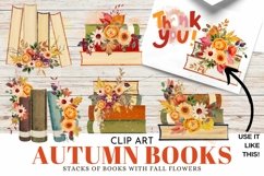 Autumn Book Stacks with Flowers Sublimation Reading Clipart Product Image 1