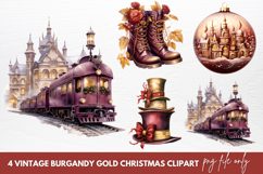 Vintage Burgandy Gold Christmas Clipart Sublimation Product Image 1