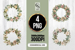 Watercolor Rose Wreath Clipart Sublimation PNG Product Image 1