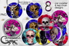 Watercolor skull | Sublimation car coaster &amp; key chain, PNG Product Image 1