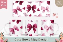 Cartoon Bows Mug Wrap Design, Love Hearts Mug Template Product Image 1