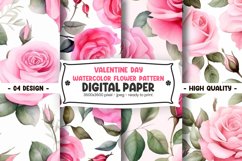 Valentine&#039;s Day watercolor flower pattern digital paper Product Image 1