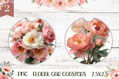Pink Peony Flower Car Coasters, Peony Coaster Designs Product Image 1