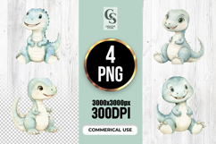 Smiling Baby Dinosaur Watercolor Clipart Sublimation PNG Product Image 1